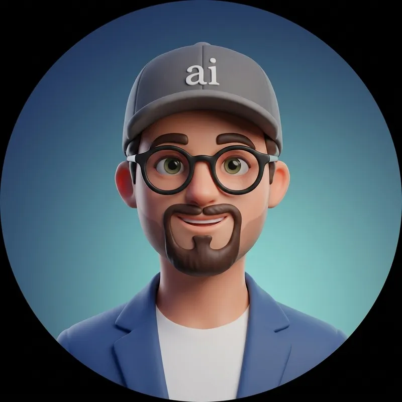 Illustrated portrait of the crosspilot.ai creator, wearing a cap and glasses